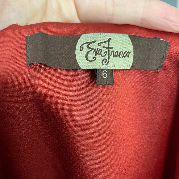 Eva Franco Dress Sheath Metallic Thread Bow Waist Size 6 Women Orange Maroon - Picture 2 of 12
